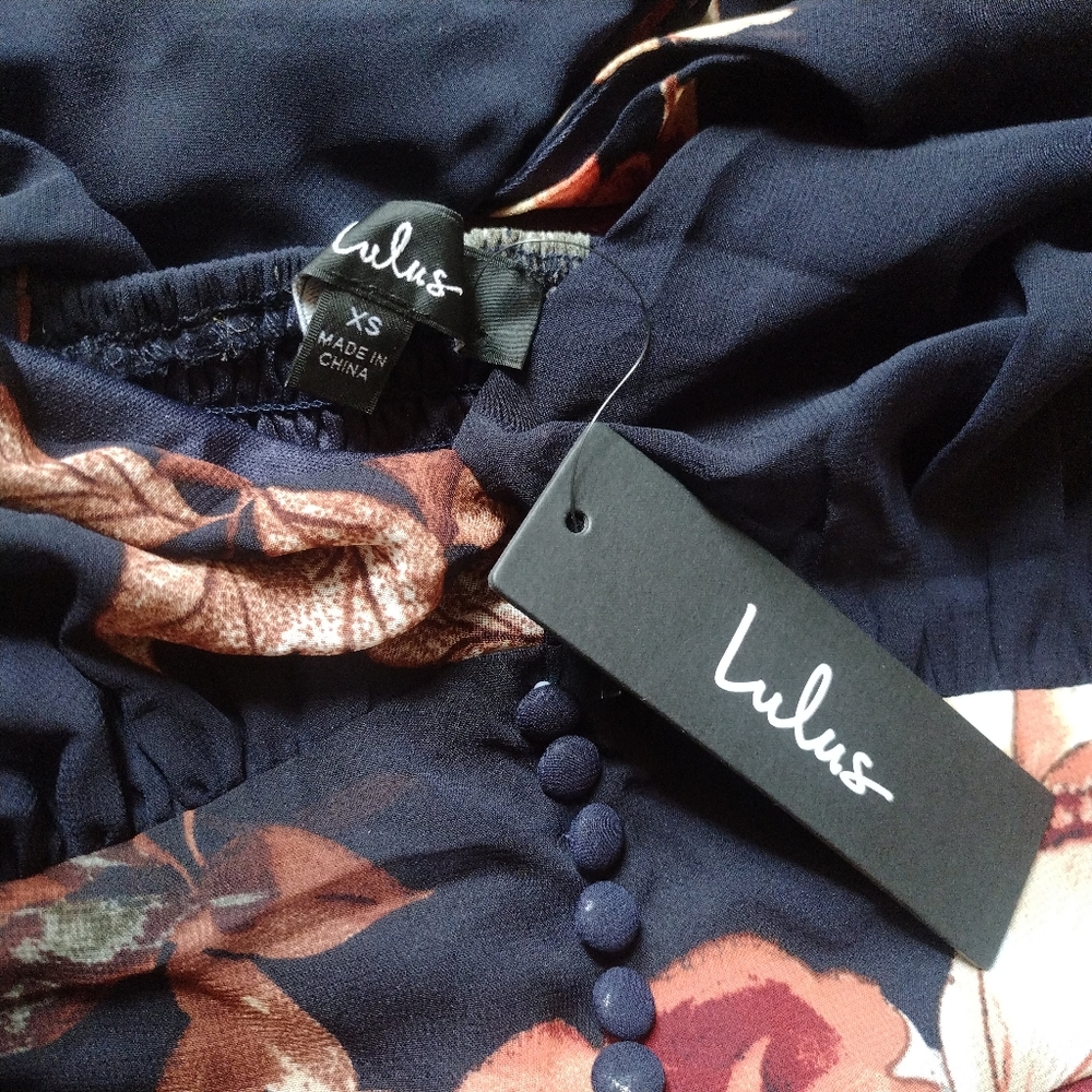 Midnight Mood Navy Blue Floral Print Tiered Maxi Dress Size XS - Picture 8 of 11